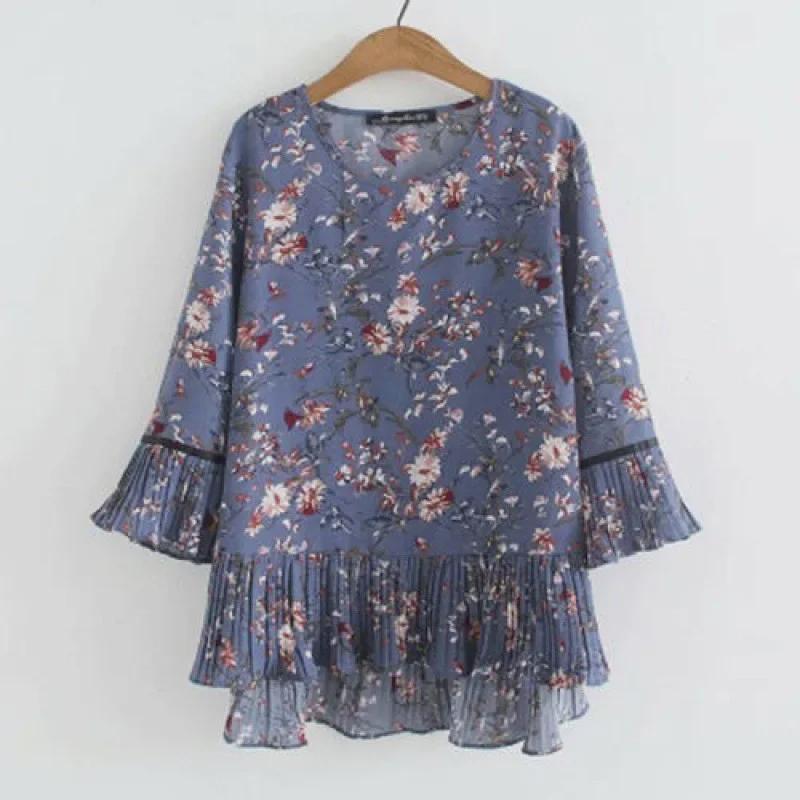 European & American Women's Floral Lantern Sleeve Chiffon Top, Summer 2025 Collection