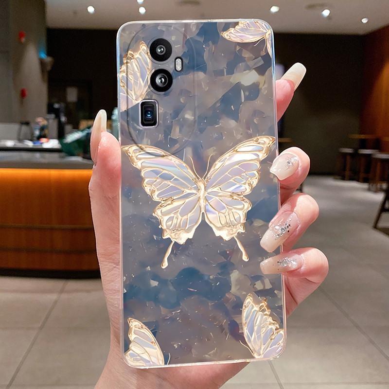 Für OPPO Reno 10 Pro Plus Pro+ Hülle Klar Luxus Mode Schmetterlingsblumen Weiches TPU Silikon Jelly Handyhülle Rückabdeckung