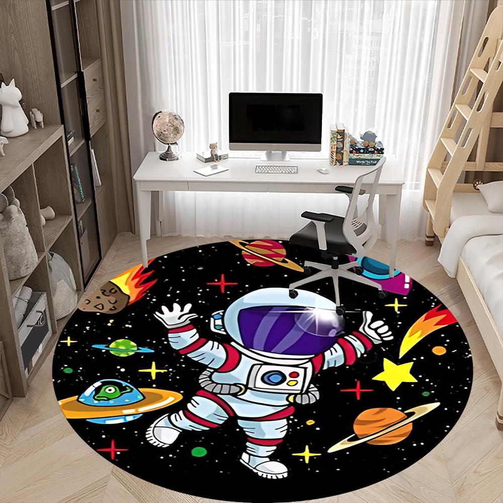1pc Astronaut Galaxy Office Round Area Rug, Under Office Chairs Bedroom Living Room Home Decor, Room Deco