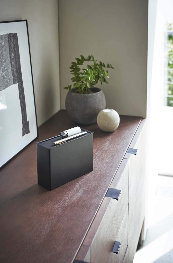 Yamazaki Jitsugyo (Yamazaki) Magnetic Mask Holder Black Approx. W19 x D6.5 x H13.5cm Tower Mask Case Box Type Entrance Mask 4359