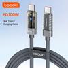 Toocki PD 100W Auto Power Off USB Cable 5A Fast Charging Transparent Type C To Type C Cable For iPhone 15 16 17 Xiaomi Samsung S23