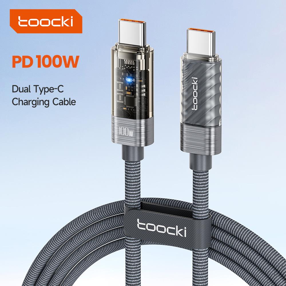 Toocki PD 100W Auto Power Off USB Cable 5A Fast Charging Transparent Type C To Type C Cable For iPhone 15 16 17 Xiaomi Samsung S23