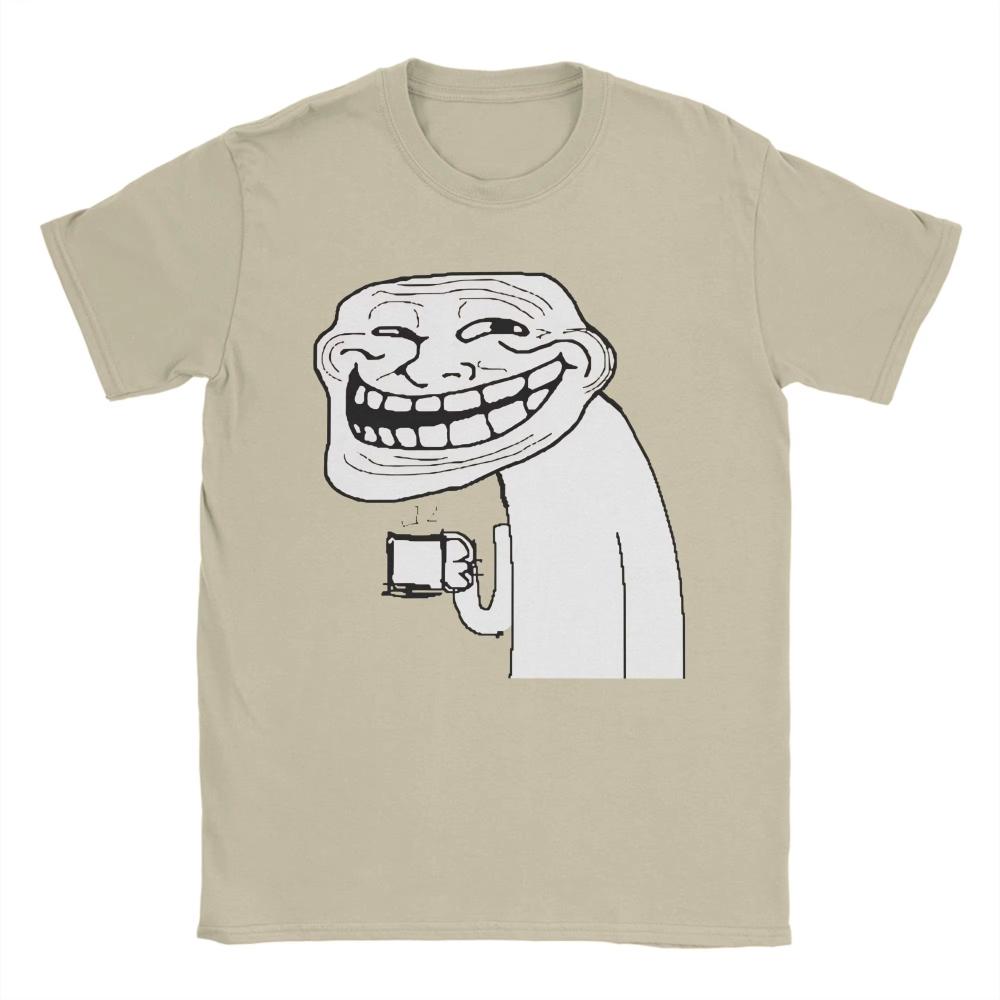 Trollface with Coffee Meme TShirt for Men Women Casual Pure Cotton Tees O Neck Short Sleeve Printed Male T Shirts Classic Tops