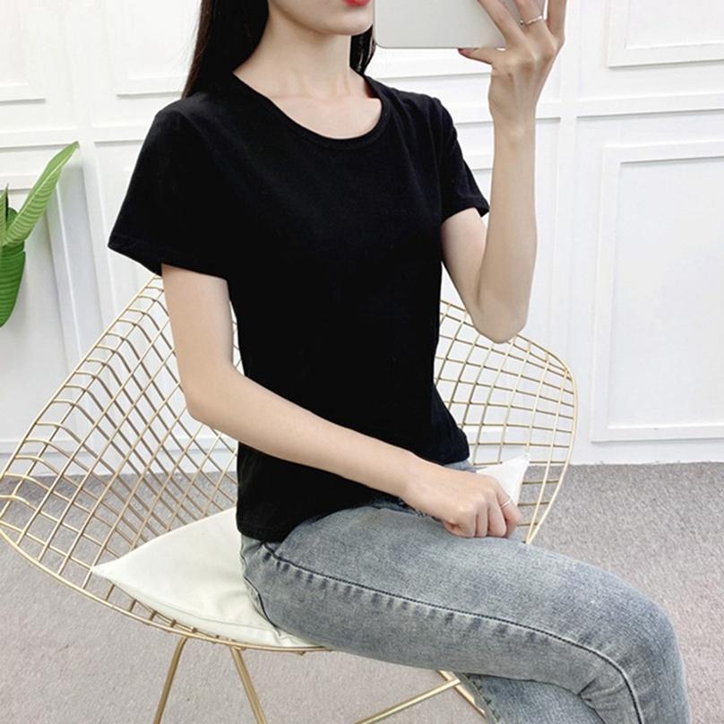 Fashion Women Summer Solid Color Top Short Sleeve Round Neck Pullover T-Shirt