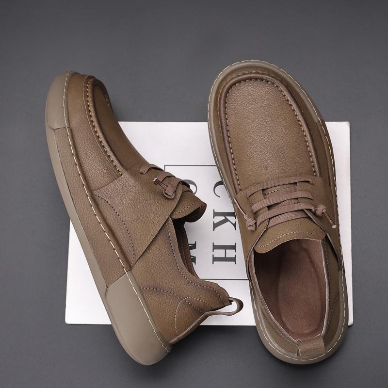 Fashion Men's Leather Lace-Up Casual Shoes Comfortable Walking Sneakers for Men Breathable Outdoor Slip-On Flats Men's Vulcanize Shoes