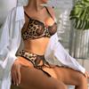 European Station INS Internet Celebrity Hot-selling Lingerie Single Product Sexy Wild Leopard Print Lace Splicing Comfortable Three-piece Set