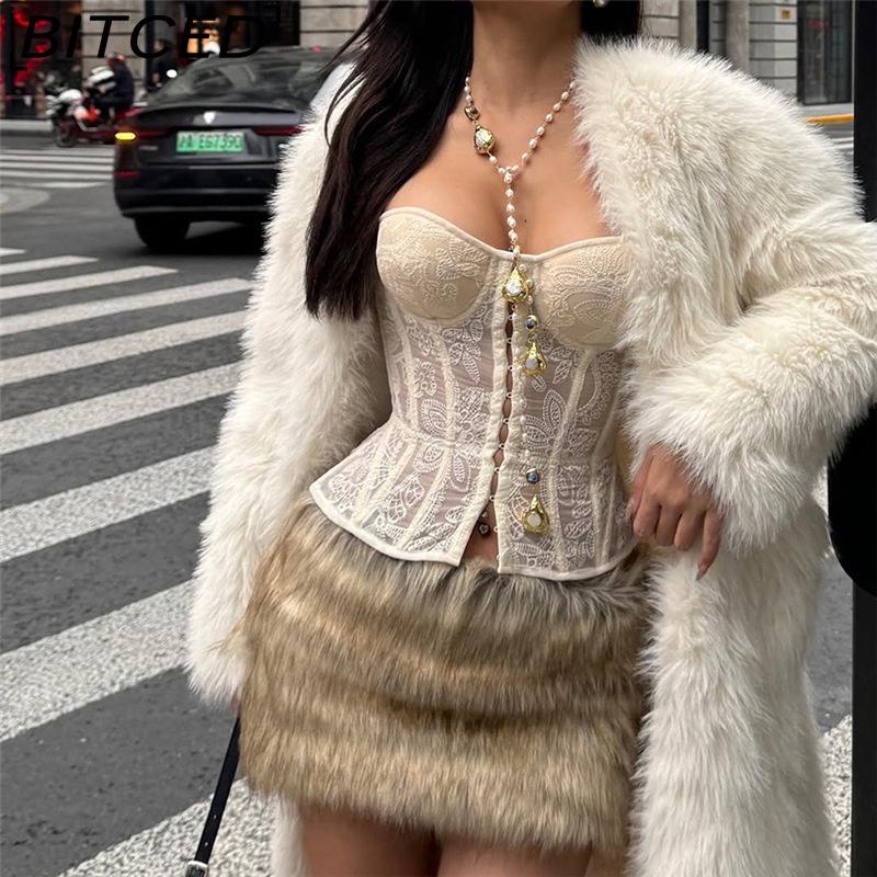 BITCED Spring Women's Solid-Color Slim-Fit Streetwear Off-the-Shoulder Halter Backless Tank Top