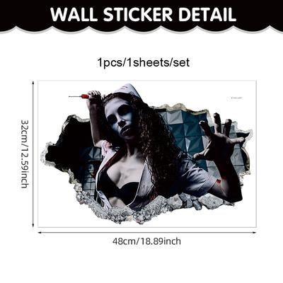 3D Broken Window Halloween New Ghost Hand Zombie Wall-breaking Sticker Sexy Female Ghost Horror Decoration PVC Self-adhesive