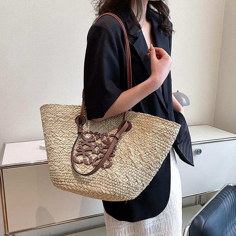 Luojia straw woven bag women's handwoven bag new retro woven bag tote bag seaside vacation handbag