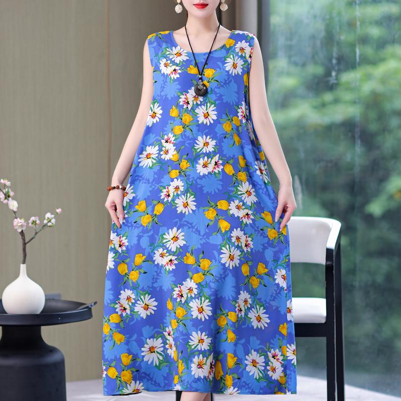 Plus Size Women's Long Dress Summer  Casual Elegant Sleeveless Vintage Print Dress For Women