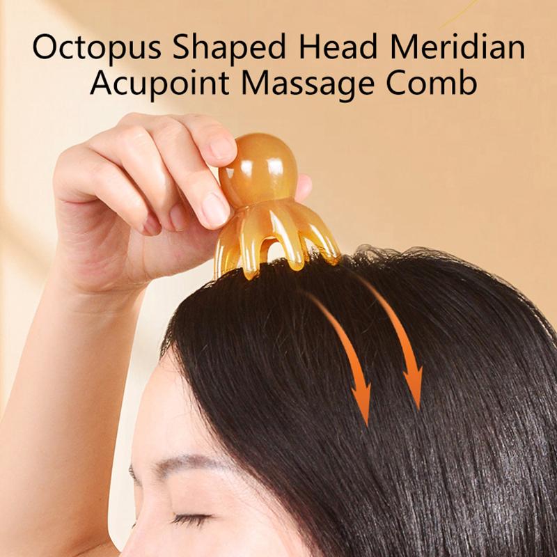 Resin Octopus Comb Head Massager Meridian Scraping Scalp Massage Brush Acupuncture Spa Gua Sha Health Deep Massage Tool