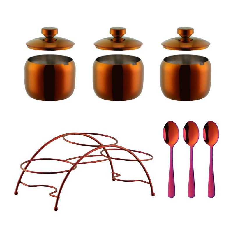 stainless steel seasoning jar Seasoning Jars Korean Style Condiment Pot Spice Container with Lid Salt Organizer Kitchen Tools