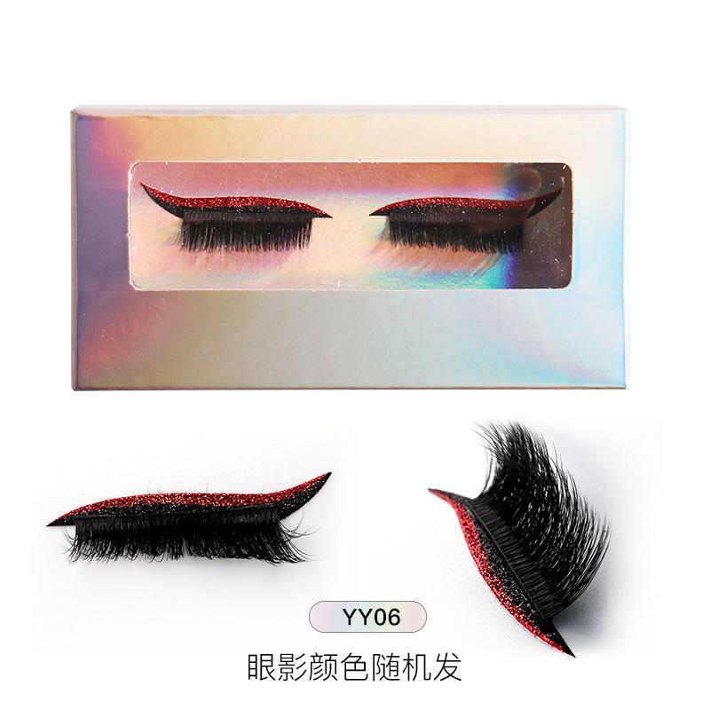1 Pair Of Colored Eyeshadow False Eyelashes Lazy Self-Adhesive Natural Thick Curled Eyelashes