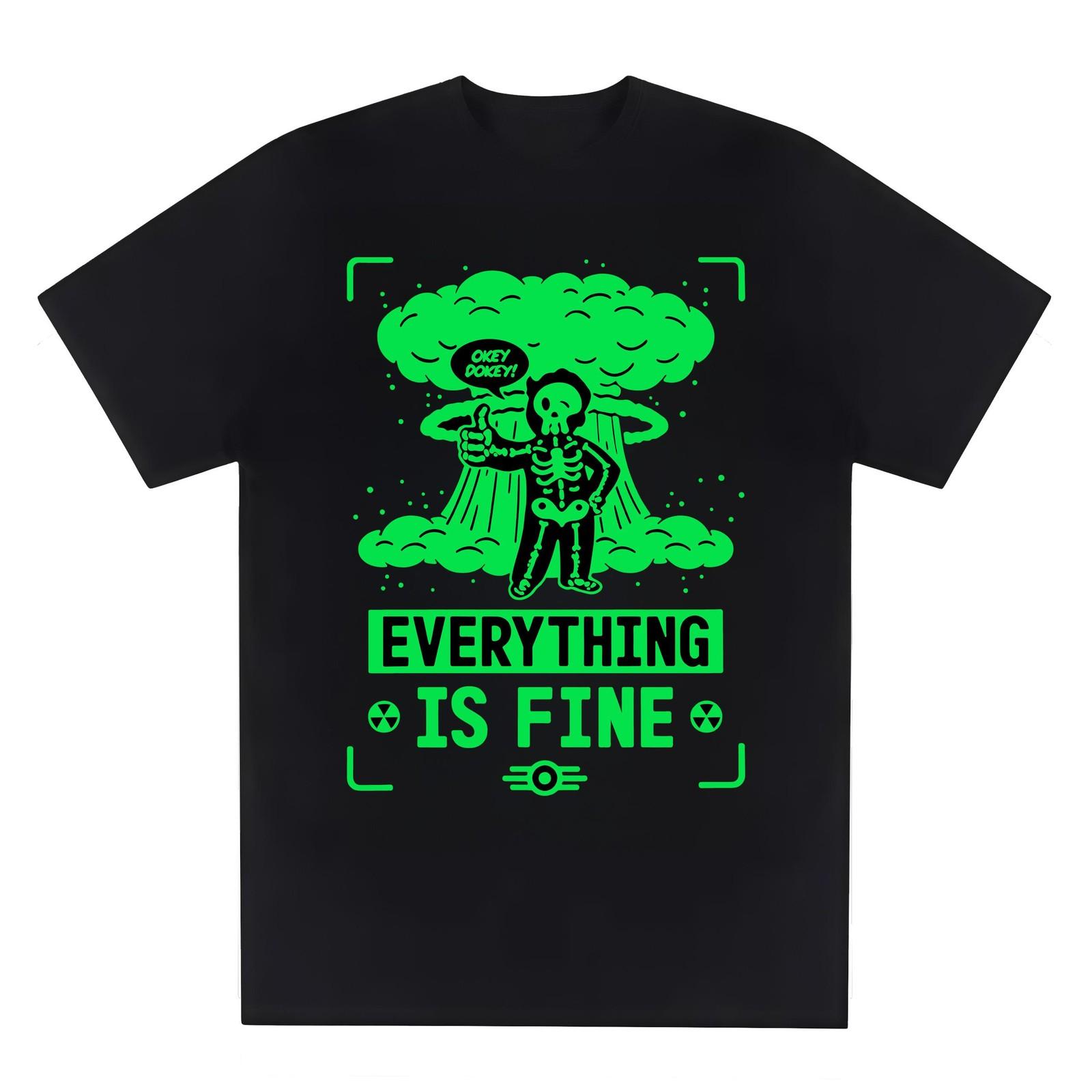 Everything Is Fine Nuclear Fallout Graphic T-Shirt Black with Neon Green Print S разноцветный