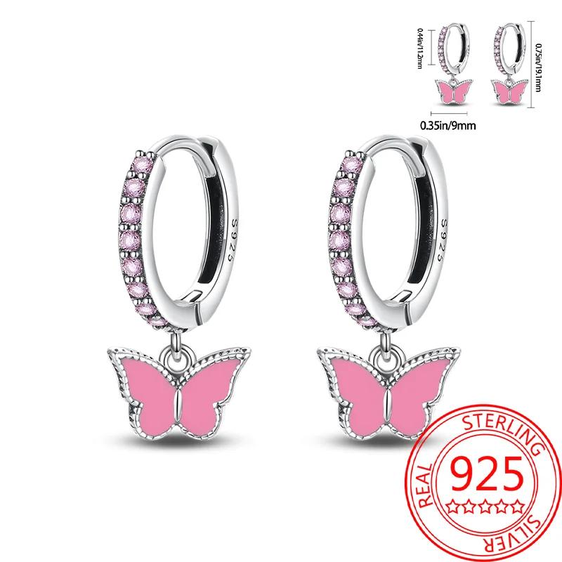Pink Series Romantic Flower Butterfly Unicorn Tulip Geometry 925 Silver Earrings Boutique Fine Jewelry Gifts for Women