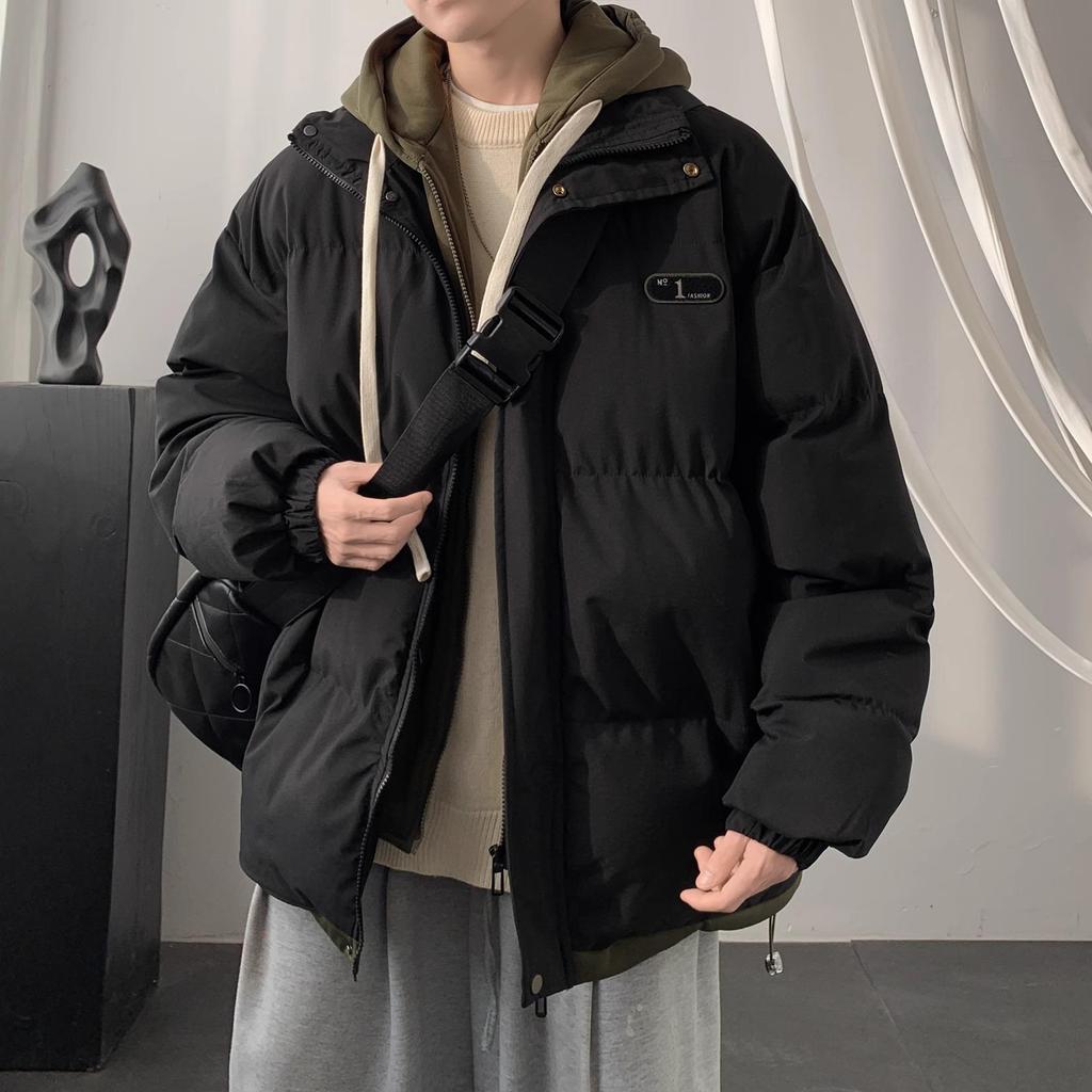 Men's Trendy American-Style Faux Two-Piece Down Coat - Winter Hooded Loose Fit for Cold Protection