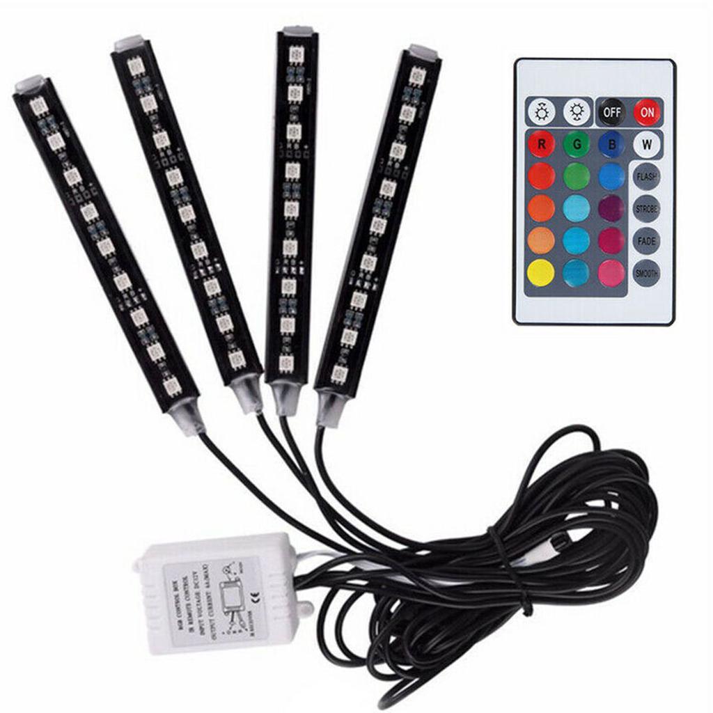 Car Charger Included Car Styling Decorative Lights Car Styling Atmosphere Lamps With Remote Controller LED Car Interior Lights,4pcs DC12V 36 LEDs RGB 16 Colors LED Strip Light