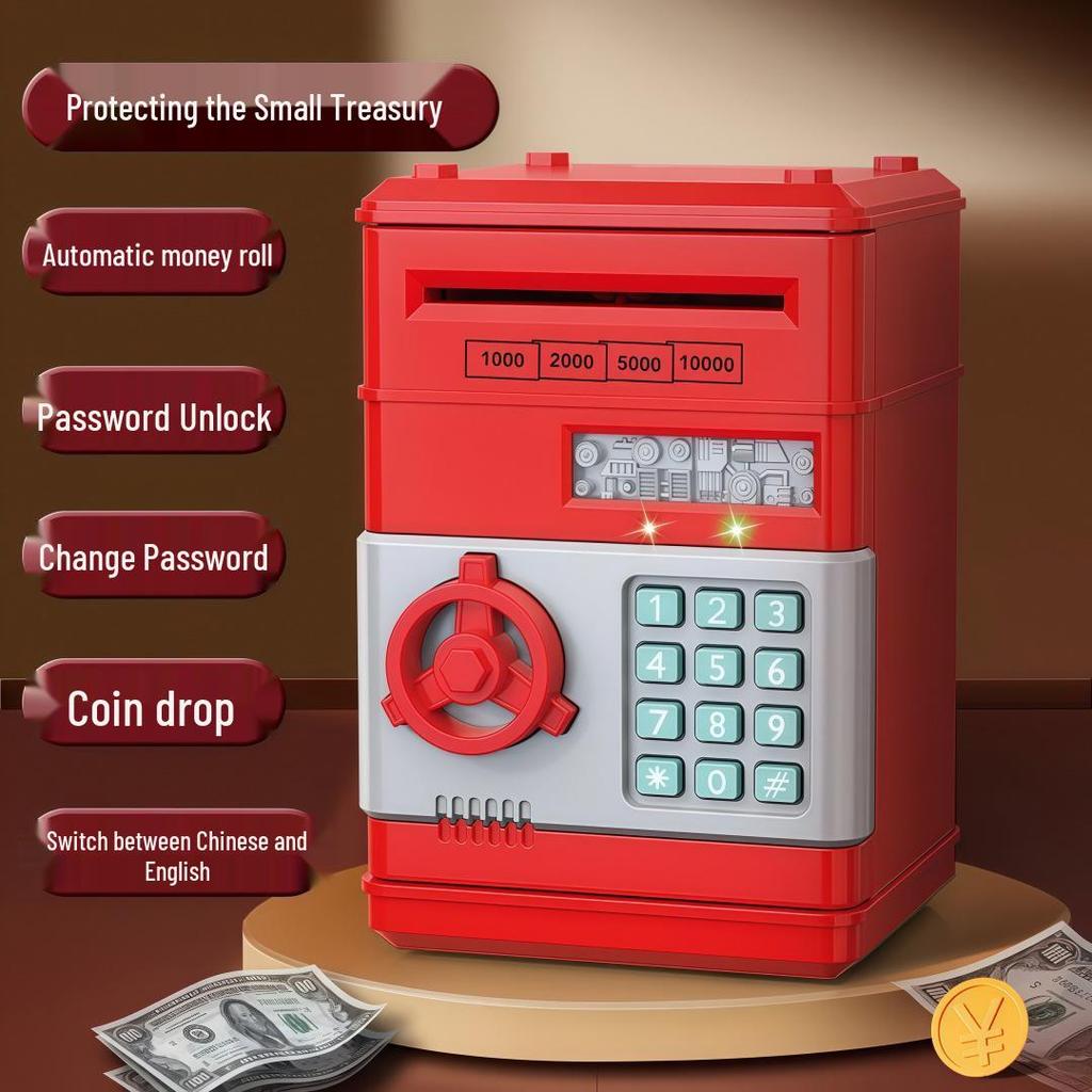 Smart Piggy Bank: Automatic Money Rolling, Fingerprint Lock, Sound & Light Features for Kids