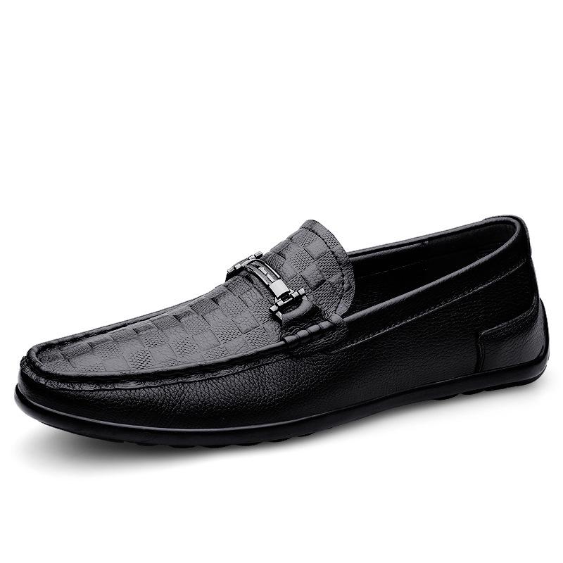 Men s Casual Cowhide Loafers - Fashionable, Versatile, Youthful Soft Slip-on Moccasins 38 чёрный