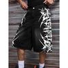 Pantaloncini di jeans da uomo 2026 con stampa di spine gotiche - Scuri, Larghi, Gamba larga, Lunghezza a metà polpaccio
