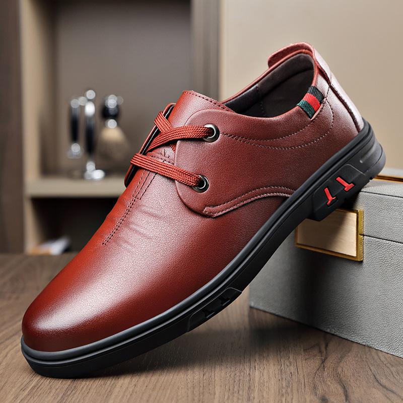 Spring and Autumn New Casual Men's Shoes Men's Lace-Up Business Casual Shoes Men's Leather Shoes Flat Heel Single Shoes Leather Shoes