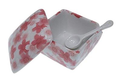 Full Bloom Cherry Blossom Condiment Made In with Condiment Container for Commercial ACSWEBSHOP Original Container, Japan, Ceramic, Spoon, Ichimi,