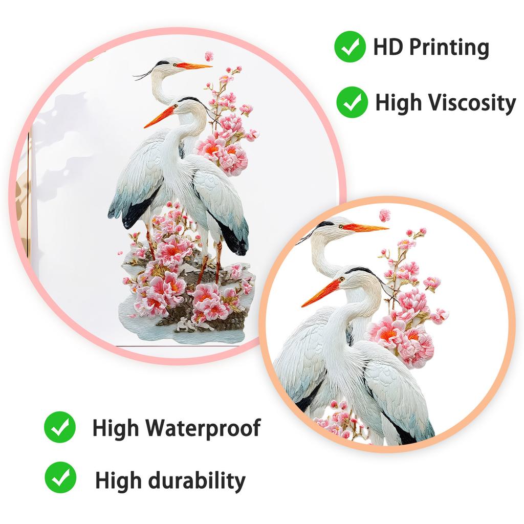 Chinese Style Floral Bird Egret Peach Blossom Wall Sticker Self-Adhesive Removable Living Room Bedroom Hallway Background Wall Home Decor Art