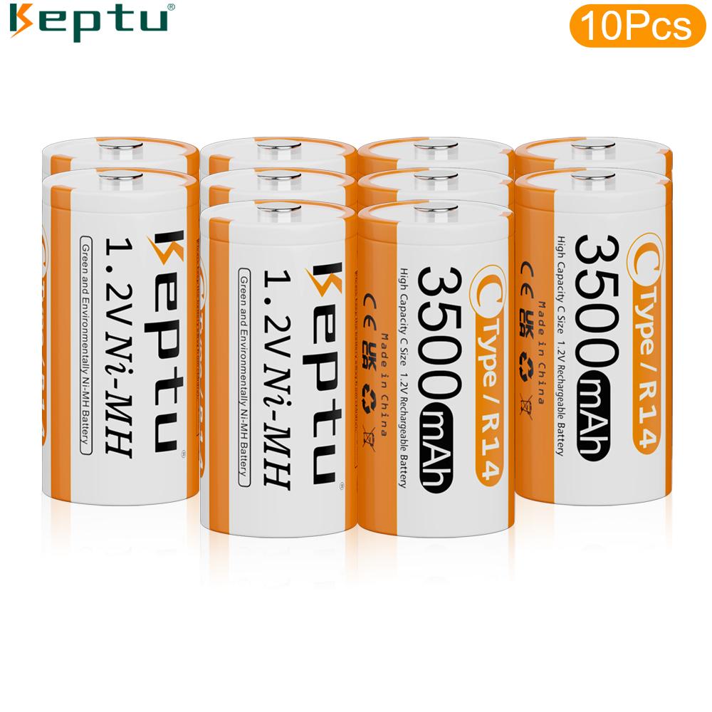 KEPTU 3500mAh 1.2V C Size Ni-MH Rechargeable Battery with Low Self Discharge for Household Flashlight Water Heater Toy