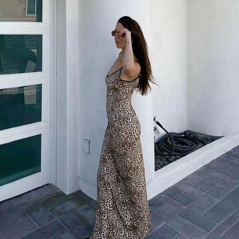 Spring Fashion Women's Dress Socialite Ethos Elegant Slim Leopard Print Halter Dress