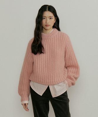 Lingseoul Kid Mohair Half Neck Knit-Pink
