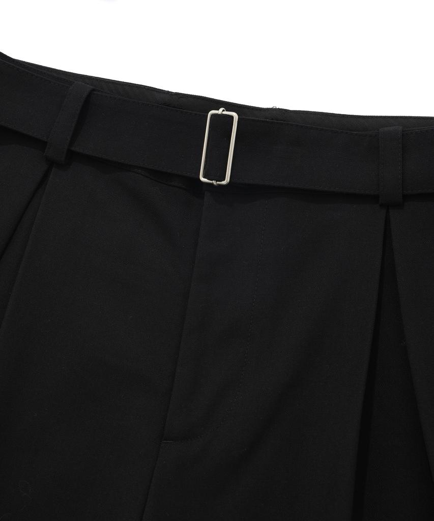 FALLETT Belted Double-Pleated Wool Slacks Black