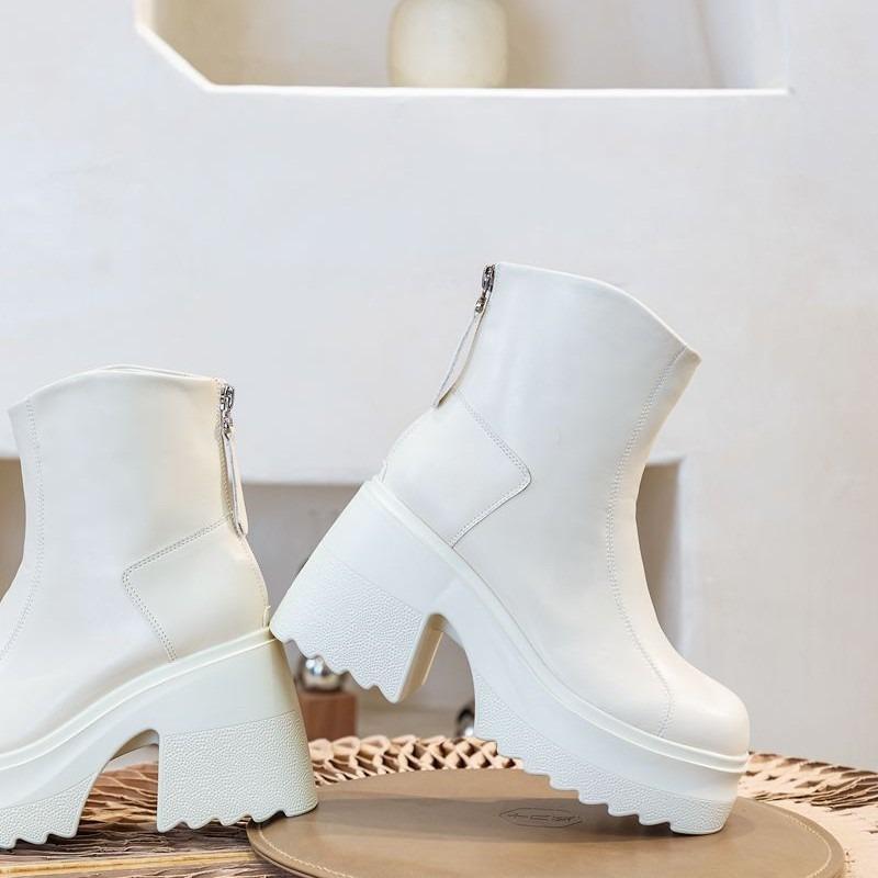 Fashion 10CM Microfiber Synthetic Women ZIP Ankle Motorcycle Platform Booties Autumn Ankle Spring Thick Soled Chunky Heels Shoes