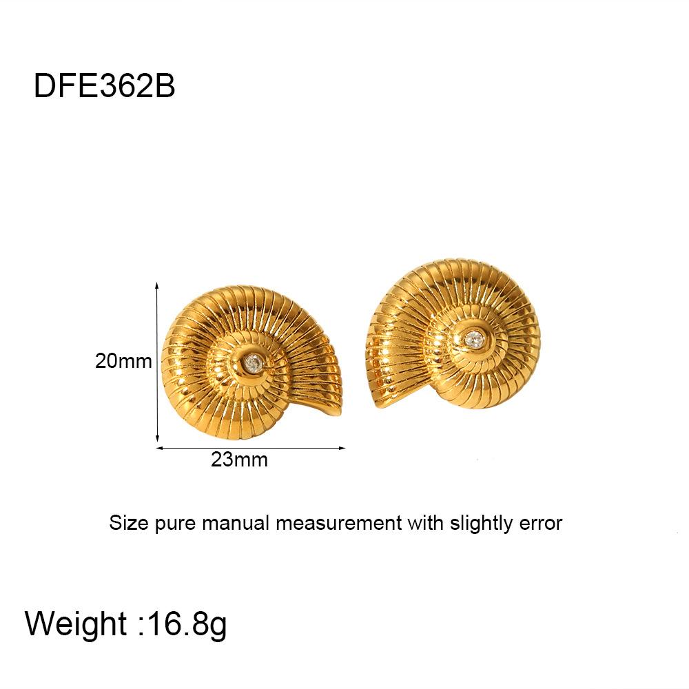European and American Retro Vacation Style Spiral Conch Stud Earrings Shell Earrings Women's Stainless Steel Plated 18k Gold Bead Chain
