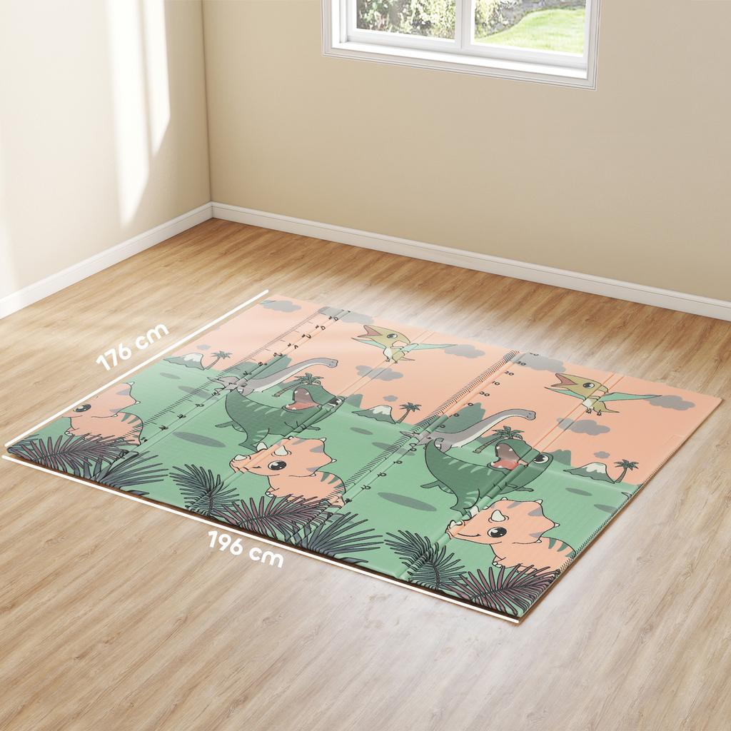 Baby Play Mat, Double Sideded Foldable Kids Crawling Mat, Reversible & Waterproof, Dinosaur
