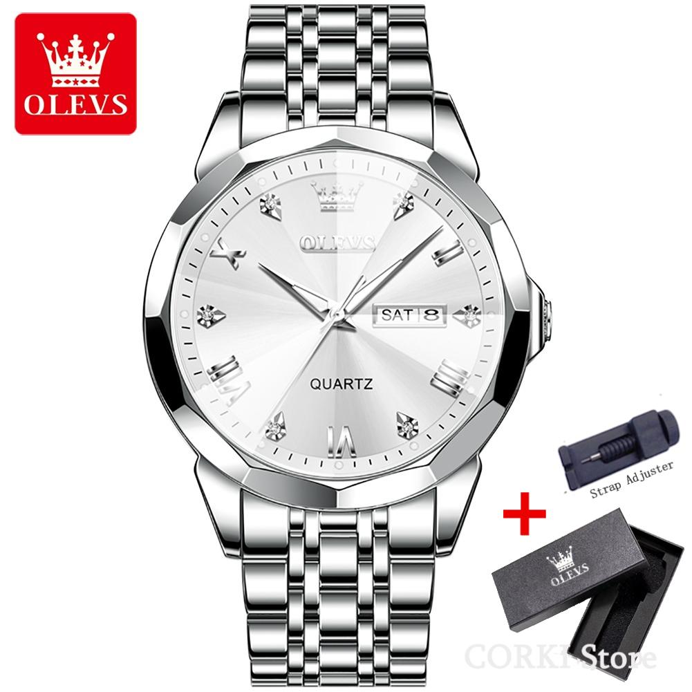 OLEVS 9931 Sports Watch for Men Luxury Luminous Waterproof Stainless Steel Calendar Brick Quartz Mens Wristwatches Reloj Hombre