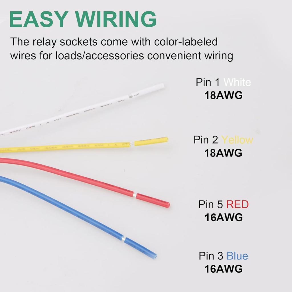 5 Pack Heavy Duty Standard Relay, 12V 30A, SPST 4Pin, with Wire Socket Plug Harness, Multi-Purpose Replacement Automotive Relay (5)