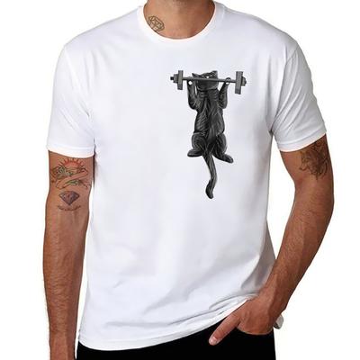 Fitness Cat T-Shirt Anime T Shirts Oversize T Shirts for Man Pack Cotton T-Shirt