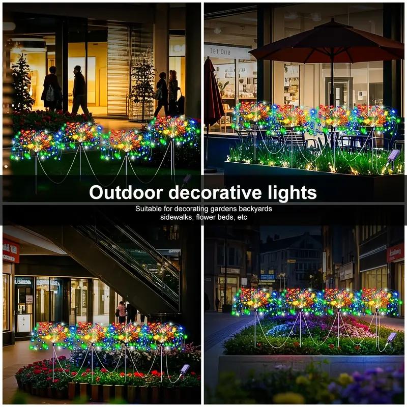 Solární LED světelná girlanda ohňostroj, 8 režimů svícení, vodotěsná, DIY solární venkovní dekorativní pohádková světla pro zahradu, trávníky, svatby