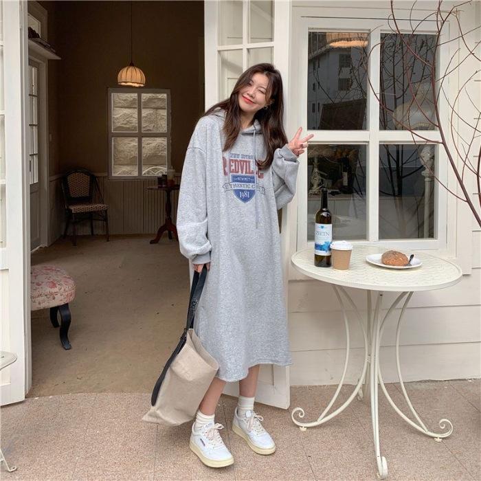 

YYFS Женская мода Осень Зима Длинный рукав С капюшоном Свободная талия Повседневные платья Size: One Size