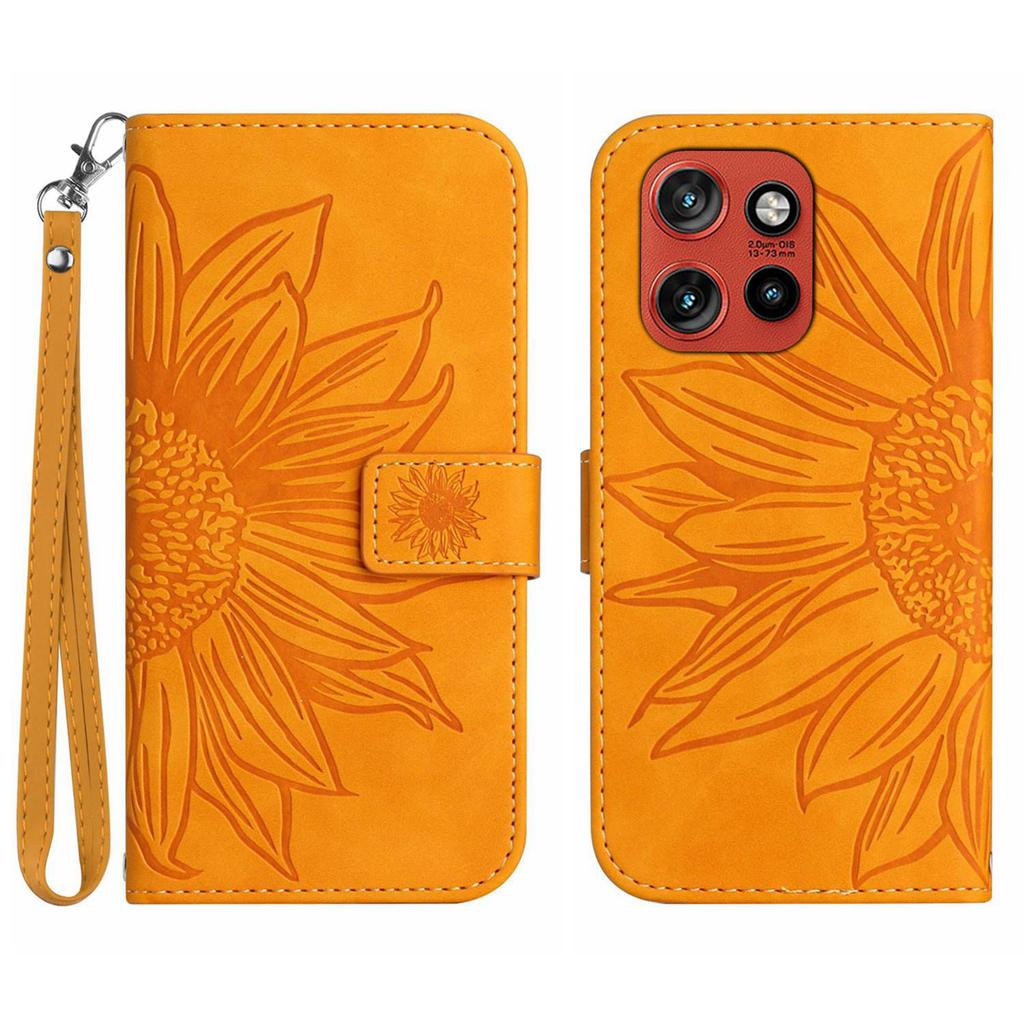 For Motorola Edge 60 Neo 5G/Edge 50 Neo 5G Case Sunflower Imprint Leather Wallet Phone Cover with Wrist Strap