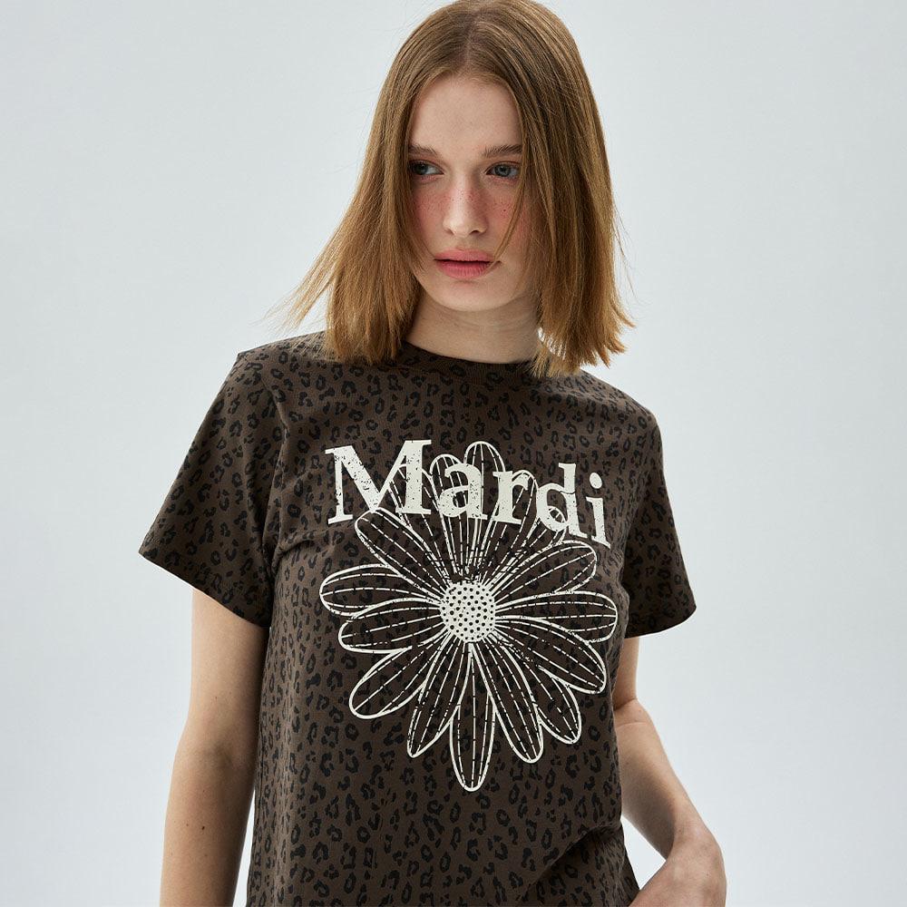 [mardimercredi] SLIM TSHIRT LEOPARD FLOWERMARDI CRACKED_BROWN IVORY