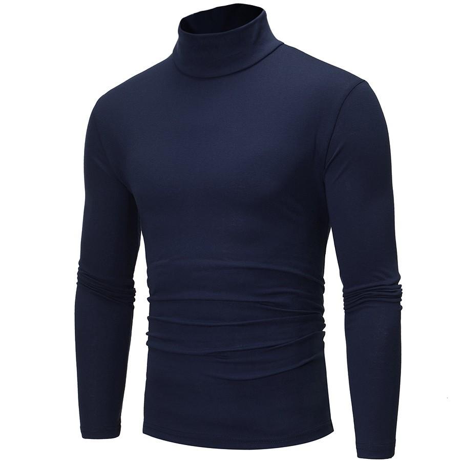 Spring and Autumn Men's Slim Fit Stand Up Collar Base Shirt, High Neck Long Sleeved T-shirt, Casual Versatile Solid Color Pullover
