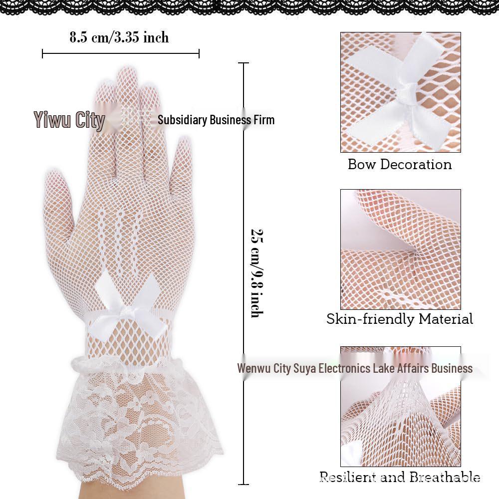 Bridal Fishnet Lace Gloves with Bowknot for Wedding, Prom, and Performance