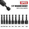9pcs Power Nut Driver Set Metric Hex Socket Drill Bits Chuck Adapter, Electronic Hex Key Socket Set with 1/4 Inch Hex Shank