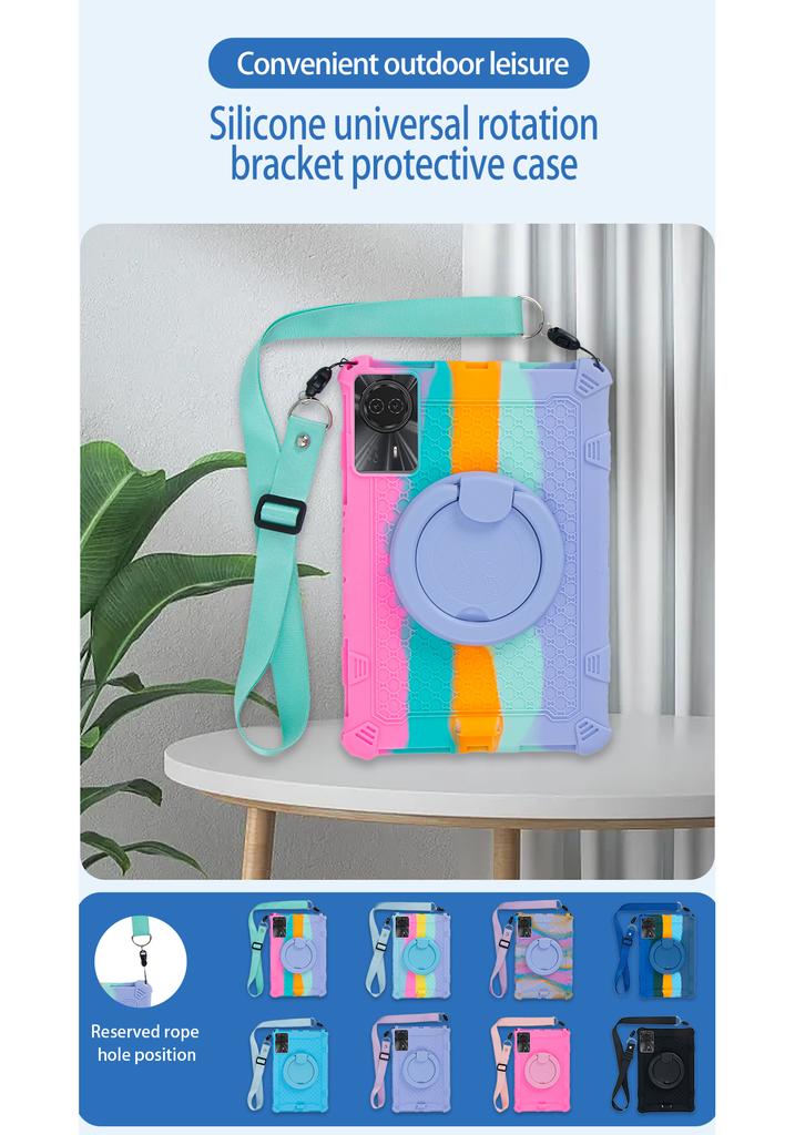 Kids Funda Case For Blackview Tab 90 WiFi 2024 10.92 Inch 360 Rotating Stand Cover Soft Silicone With Handle Grip Shoulder Strap