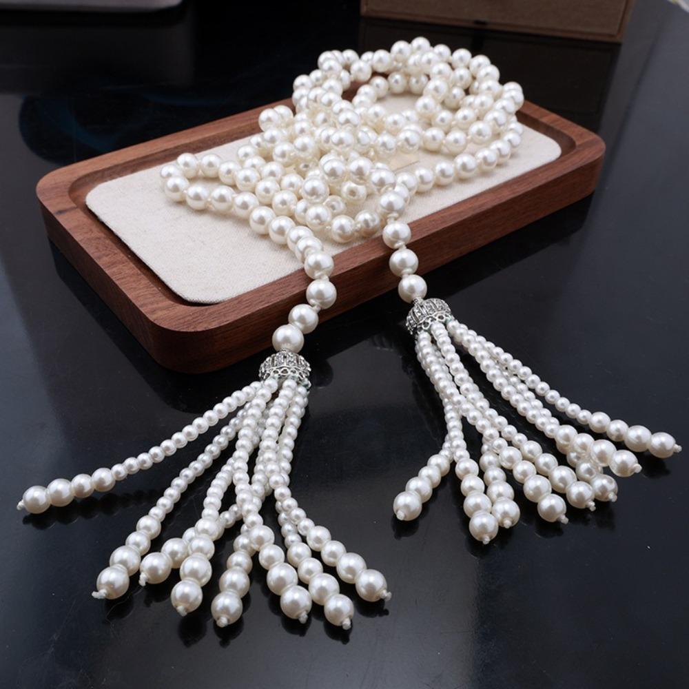 Charm Pearl Beaded Necklace Exaggerate Multilayer Necklace Fashion Sweater Chain  Girls