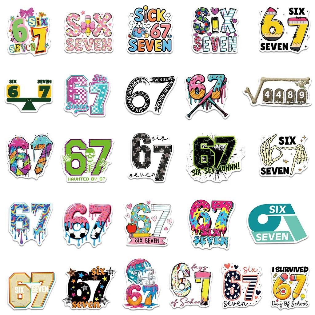 50Pcs Funny 67 Graffiti Stickers Six Seven Creative Cartoon Decal Diy Luggage Phone Guitar Cup Skateboard Waterproof Sticker