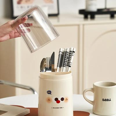 Dustproof Chopstick Holder with Lid Kitchen Home Cutlery Spoon Drainage Organizer Rack Cartoon Tableware Organizer for Utensils