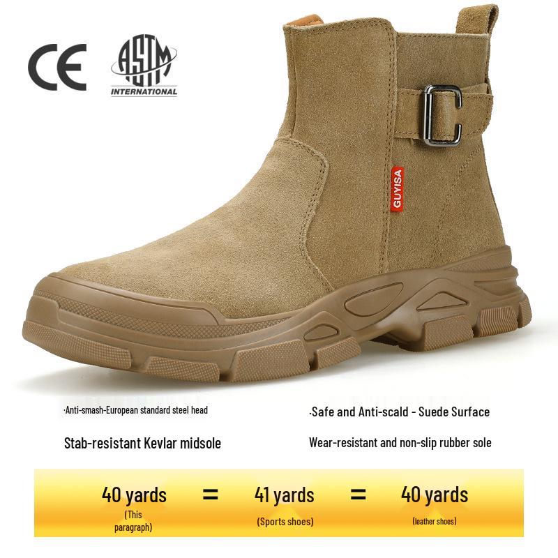 Men's Four-Season Safety Work Shoes: Anti-Smash, Anti-Puncture, Suede, Fireproof, Slip-Resistant, Wear-Resistant.