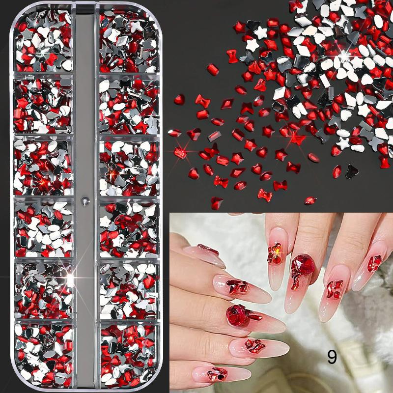 Mix 3D Flatback Nail  12 Grids Mini  Diamonds For Nail Art Glitter Charm Decorative Diy Manicure Art Accessor